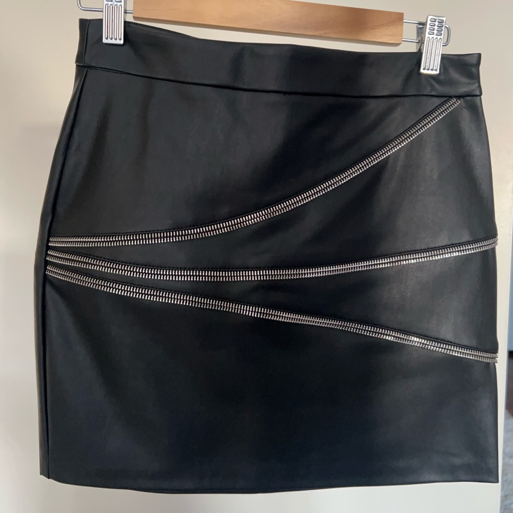 Faux Leather Mini Skirt with Silver Zipper Design